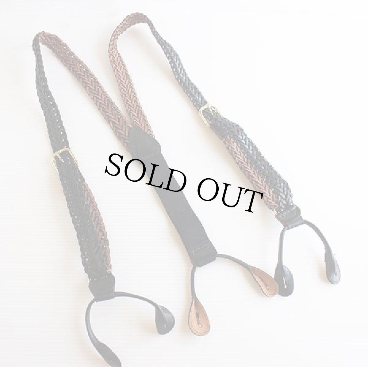 画像2: UNKNOWN ボタンタブ式 編み込みレザー サスペンダー 黒★1066 (2)