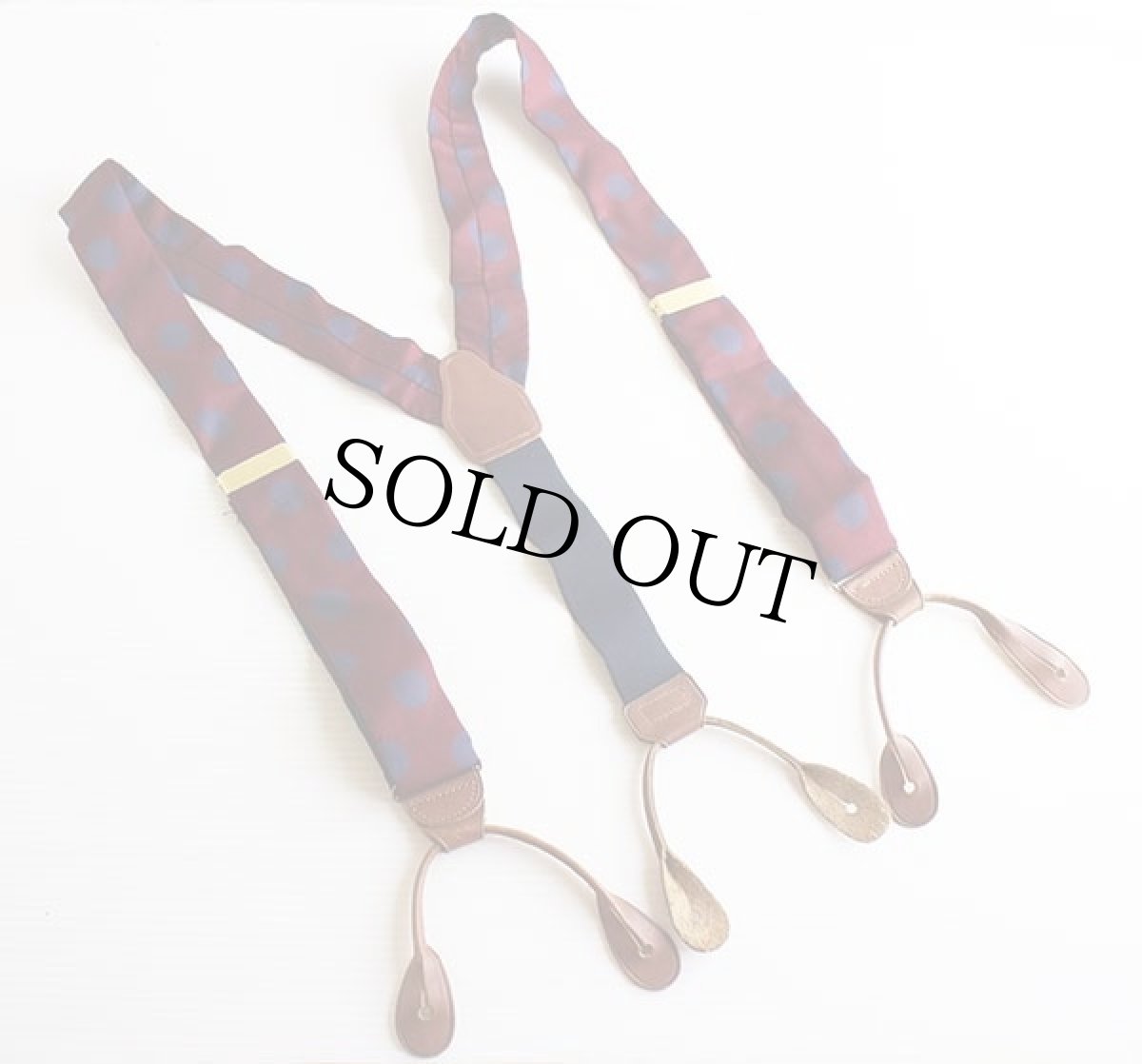 画像2: PERRY ELLIS ドット柄 ボタンタブ式 サスペンダー バーガンディ×紺★1063 (2)