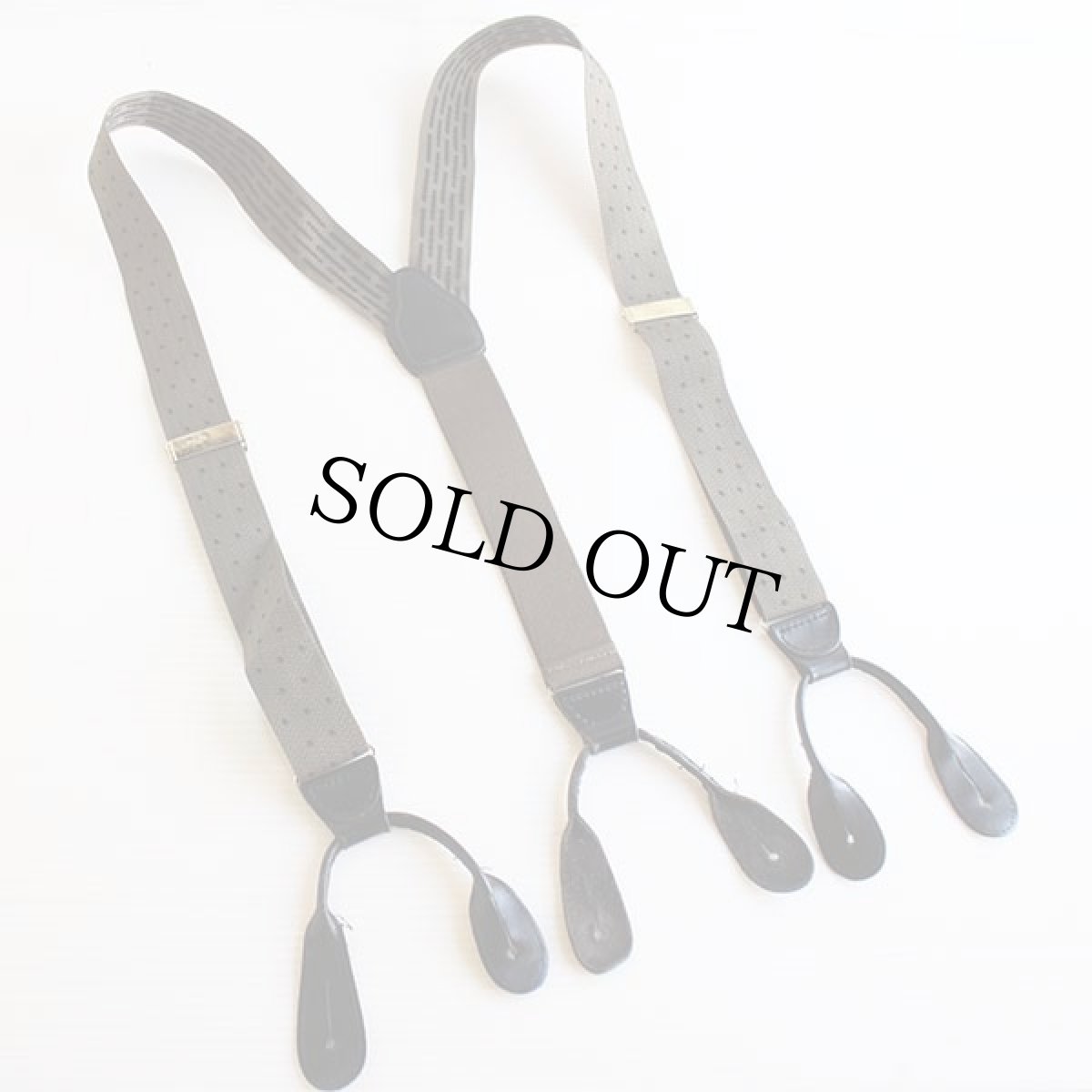 画像2: 英国製 織り柄 ボタンタブ式 サスペンダー グレーベージュ×黒★1059 (2)