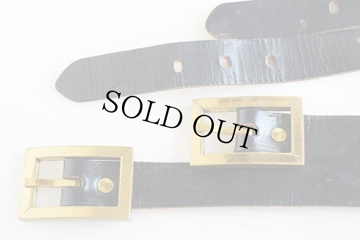 画像2: ビンテージ ハンドメイド ダブルバックル ワイド レザーベルト 黒 30★1141 (2)