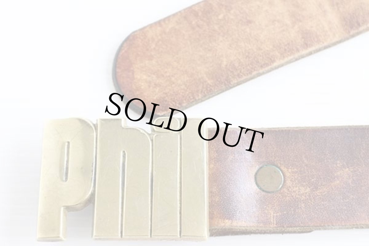 画像2: 70s Phil ネーム ブラス バックル カービング レザーベルト 茶★1135 (2)