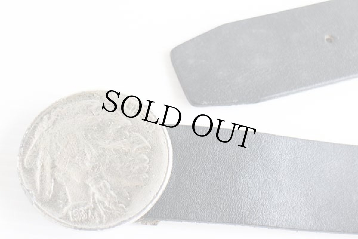 画像2: UNKNOWN インディアンヘッド コインバックル ステアハイド レザーベルト 黒 32★1134 (2)