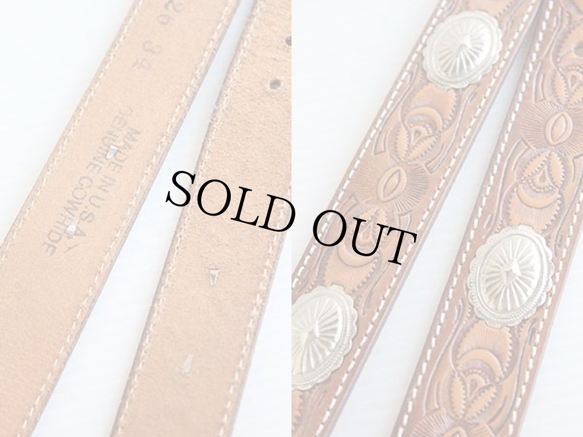 画像3: USA製 ネイティブ バックル カービング カウハイド レザーベルト 茶 34★1043 (3)