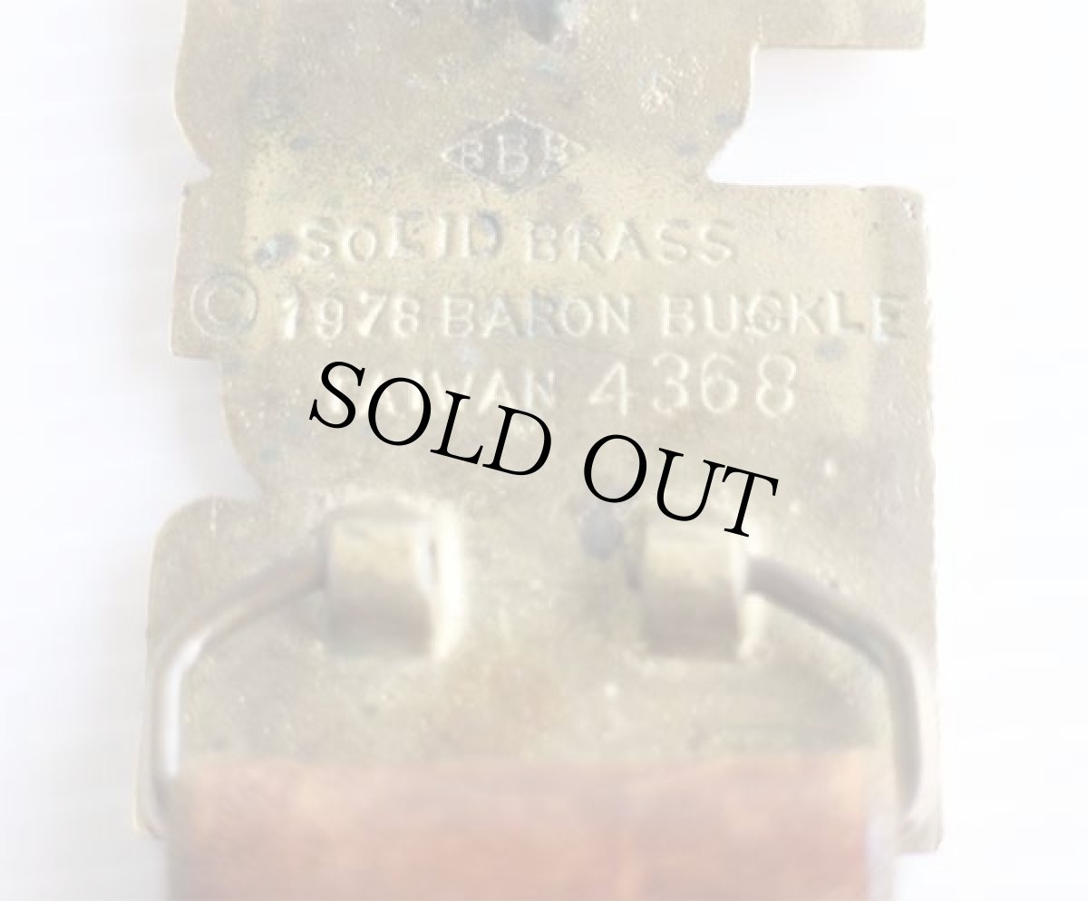 画像3: 70s Phil ネーム ブラス バックル カービング レザーベルト 茶★1135 (3)