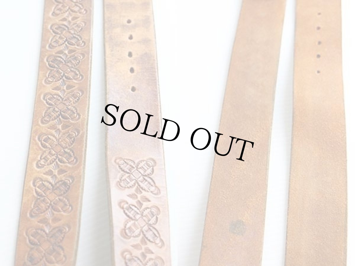 画像4: 70s Phil ネーム ブラス バックル カービング レザーベルト 茶★1135 (4)