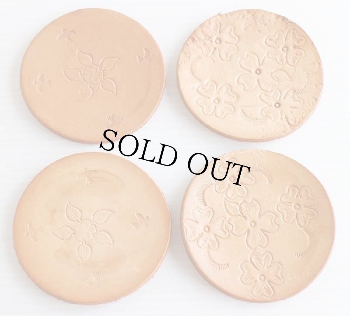 画像2: ハンドクラフト 花柄 カービング レザー コースター 4枚セット (2)