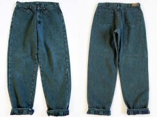 画像1: 90s USA製 L.L.Bean タータンチェック コットンライナー カラーデニムパンツ モスグリーン w34 L32★Leeリー (1)