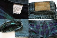画像3: 90s USA製 L.L.Bean タータンチェック コットンライナー カラーデニムパンツ モスグリーン w34 L32★Leeリー (3)