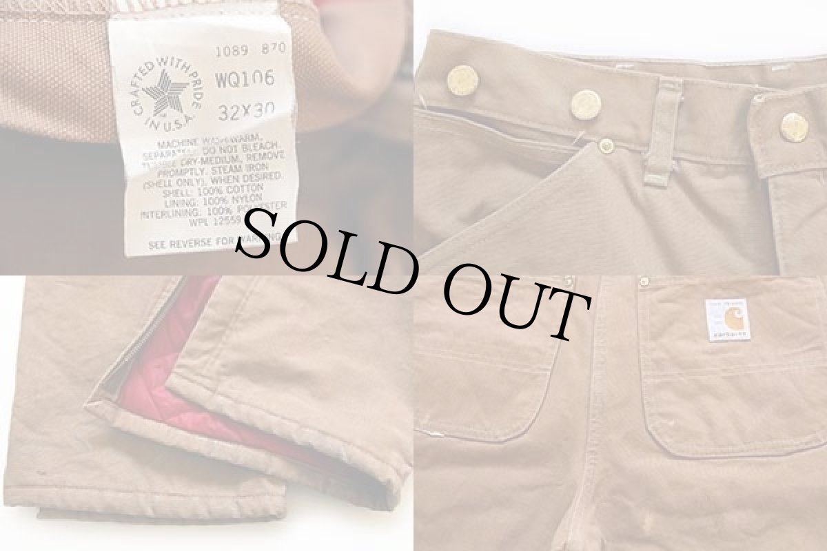 画像3: 80s USA製 carharttカーハート 100周年 キルティングライナー ダック地 ペインターパンツ 茶 w32 L30 (3)