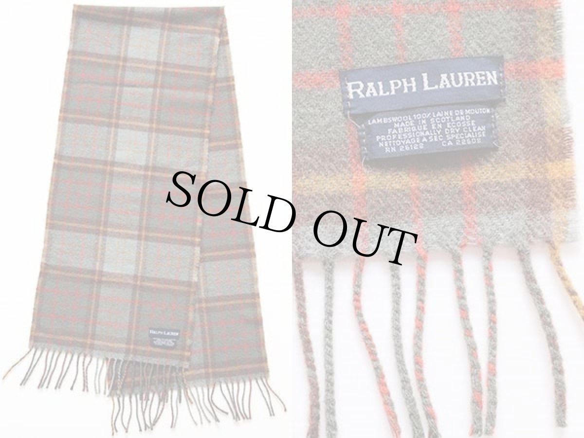 画像2: 90s スコットランド製 ラルフローレン タータンチェック ウール マフラー (2)