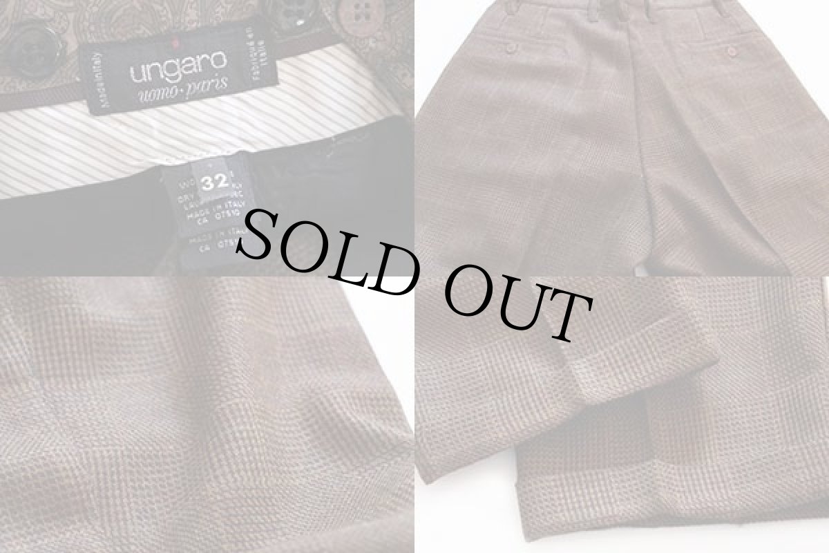 画像3: イタリア製 ungaroウンガロ チェック ツータック スラックス ツイード ウールパンツ w32 (3)