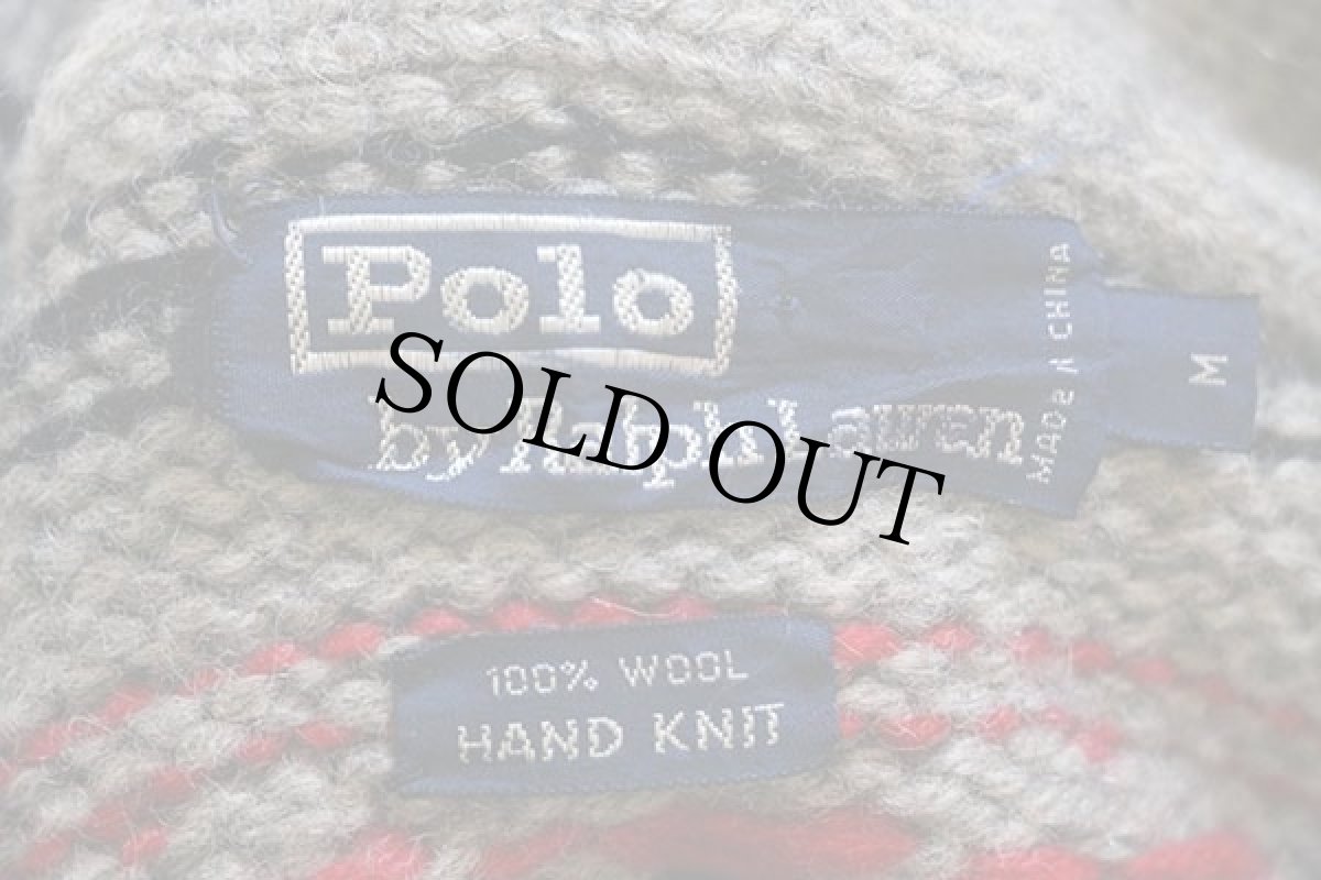 画像4: 90s ポロ ラルフローレン ネイティブ柄 ショールカラー ウール ハンドニット セーター (4)