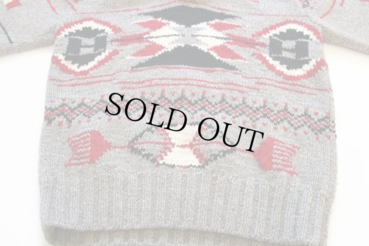 画像5: 90s ポロ ラルフローレン ネイティブ柄 ショールカラー ウール ハンドニット セーター (5)