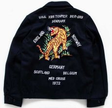 画像1: 70s U.S.NAVY U.S.S. KRETCHMER DER-329 タイガー刺繍 ウール スーベニア ツアージャケット 黒 (1)