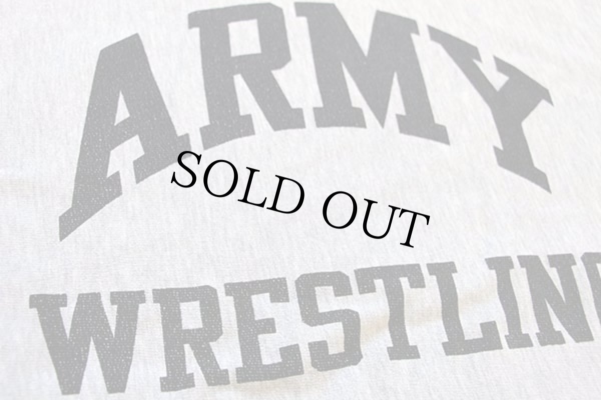 画像2: 90s USA製 Championチャンピオン ARMY WRESTLING 染み込みプリント リバースウィーブ スウェット 杢グレー XL (2)