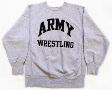 画像1: 90s USA製 Championチャンピオン ARMY WRESTLING 染み込みプリント リバースウィーブ スウェット 杢グレー XL (1)