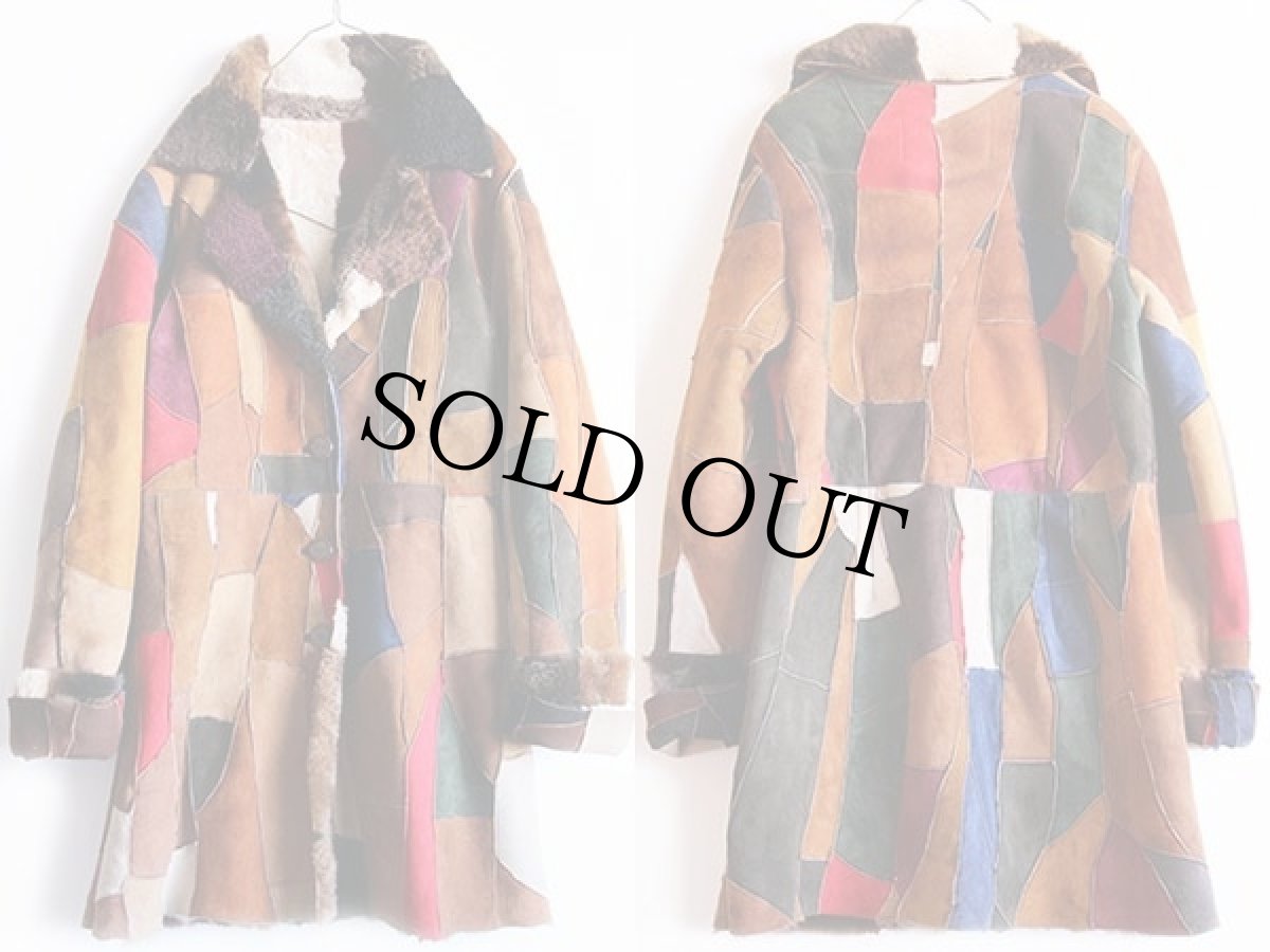 画像2: WILSONS クレイジー パッチワーク シープスキン リアル ムートンコート (2)