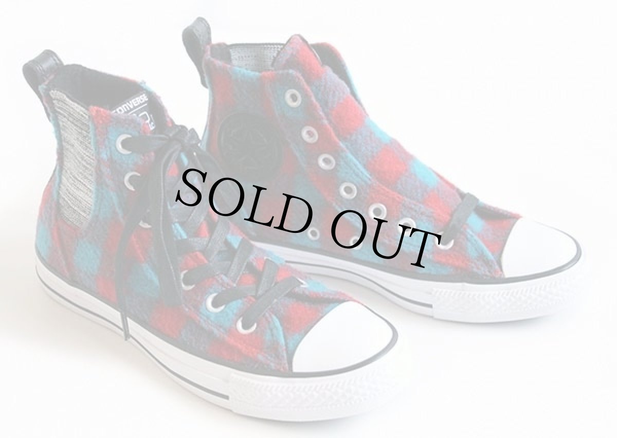 画像2: 未使用★CONVERSEコンバース×Woolrichウールリッチ ウール サイドゴア バッファローチェック 赤×青 (2)