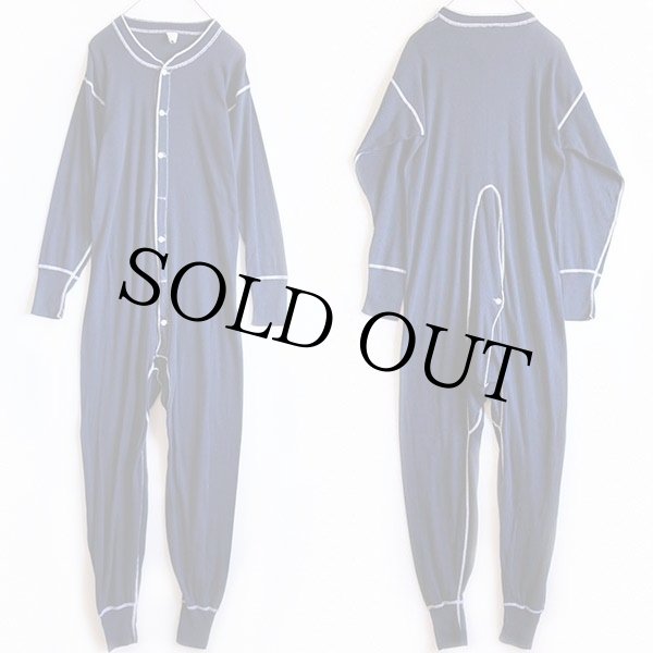 80s USA製 RIB KNIT アンダー オールインワン ユニオンスーツ 紺