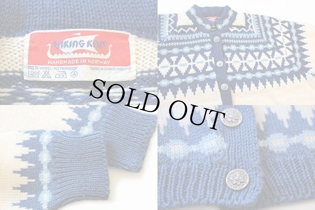 画像3: ノルウェー製 VIKING KNIT ノルディック柄 スタンドカラー ウール ハンドニット カーディガン (3)