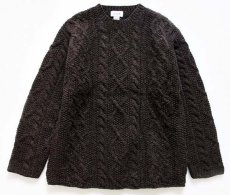 画像1: 00s J.CREW ケーブル編み ウール ハンドニット セーター 焦げ茶 S★フィッシャーマン (1)