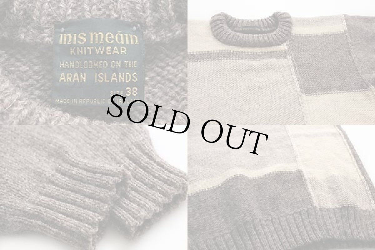 画像3: アイルランド製 inis meain クレイジー パネル切り替え アラン ウール ハンドニット セーター 38 (3)