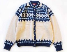 画像1: ノルウェー製 VIKING KNIT ノルディック柄 スタンドカラー ウール ハンドニット カーディガン (1)