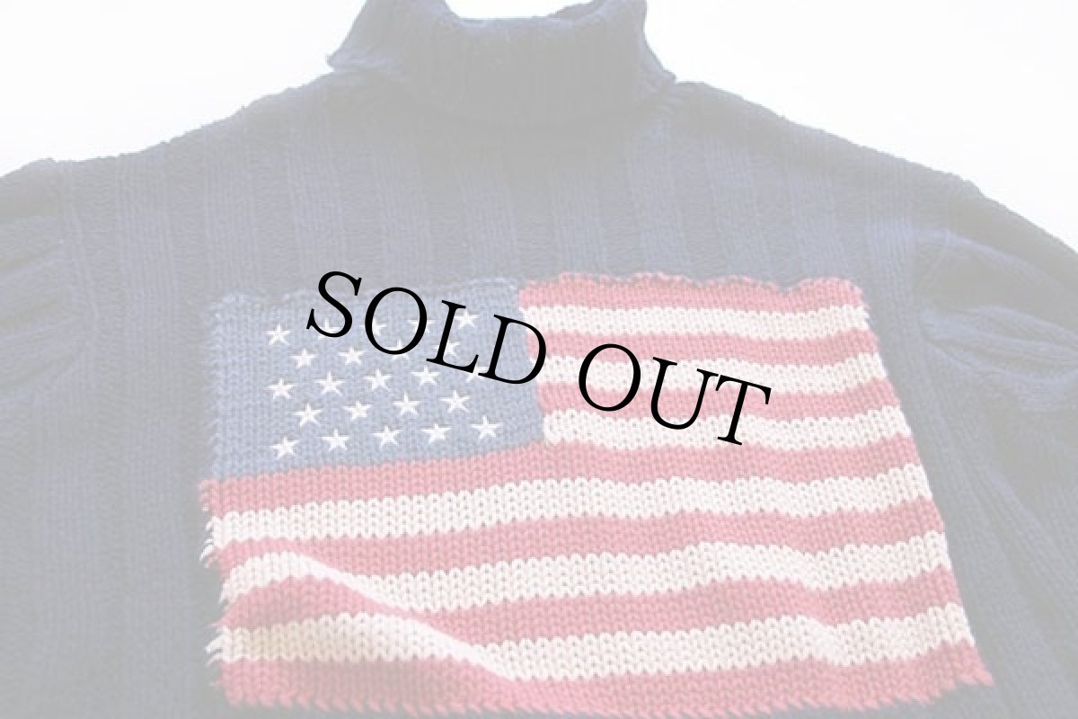 画像3: 90s ラルフローレン 星条旗 タートルネック コットンニット セーター 紺 M (3)