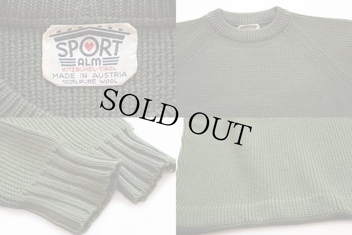 画像3: ビンテージ オーストリア製 SPORT ALM 無地 ローゲージ ウールニット セーター 緑 (3)