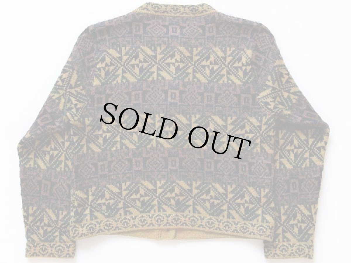 画像2: ペルー製 THE ALPACA CONNECTION フォークロア柄 アルパカ ハンドニット カーディガン L (2)
