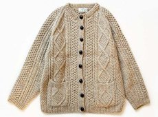 画像1: アイルランド製 traditional ケーブル編み ウール ハンドニット カーディガン グレーベージュ★フィッシャーマン (1)