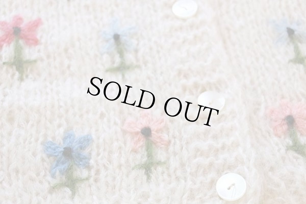 画像5: 60s イタリア製 MONTGOMERY WARD 花柄 刺繍 モヘヤ ニットカーディガン ナチュラル (5)