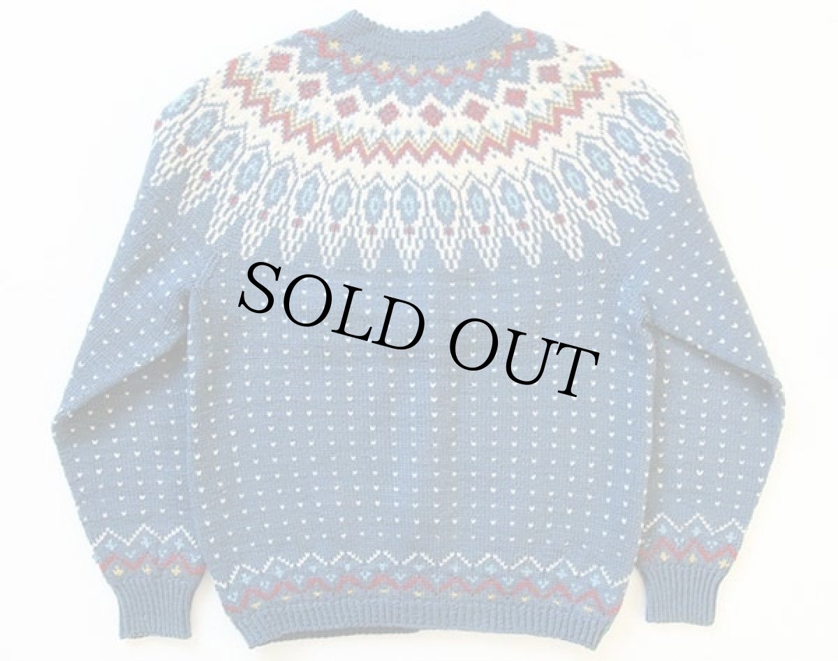 画像2: ノルウェー製 NORSK HUSFLID 丸ヨーク ノルディック柄 ウール ハンドニット カーディガン (2)