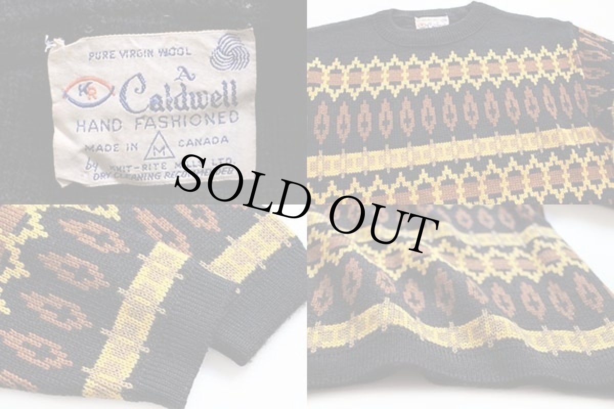 画像3: 60s カナダ製 Caldwell 総柄 ウールニット セーター M (3)