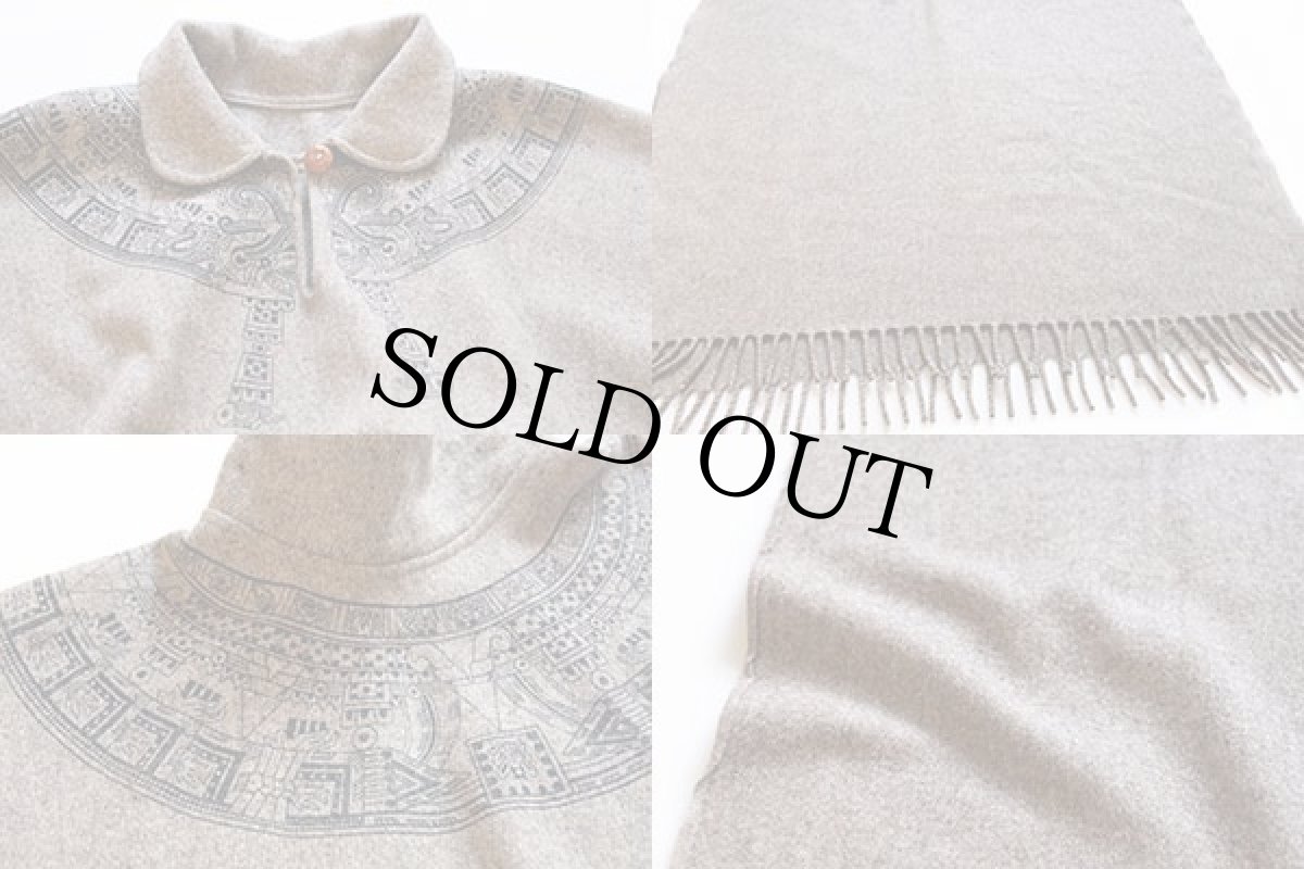 画像3: UNKNOWN ウール ブランケット ポンチョ グレーベージュ (3)