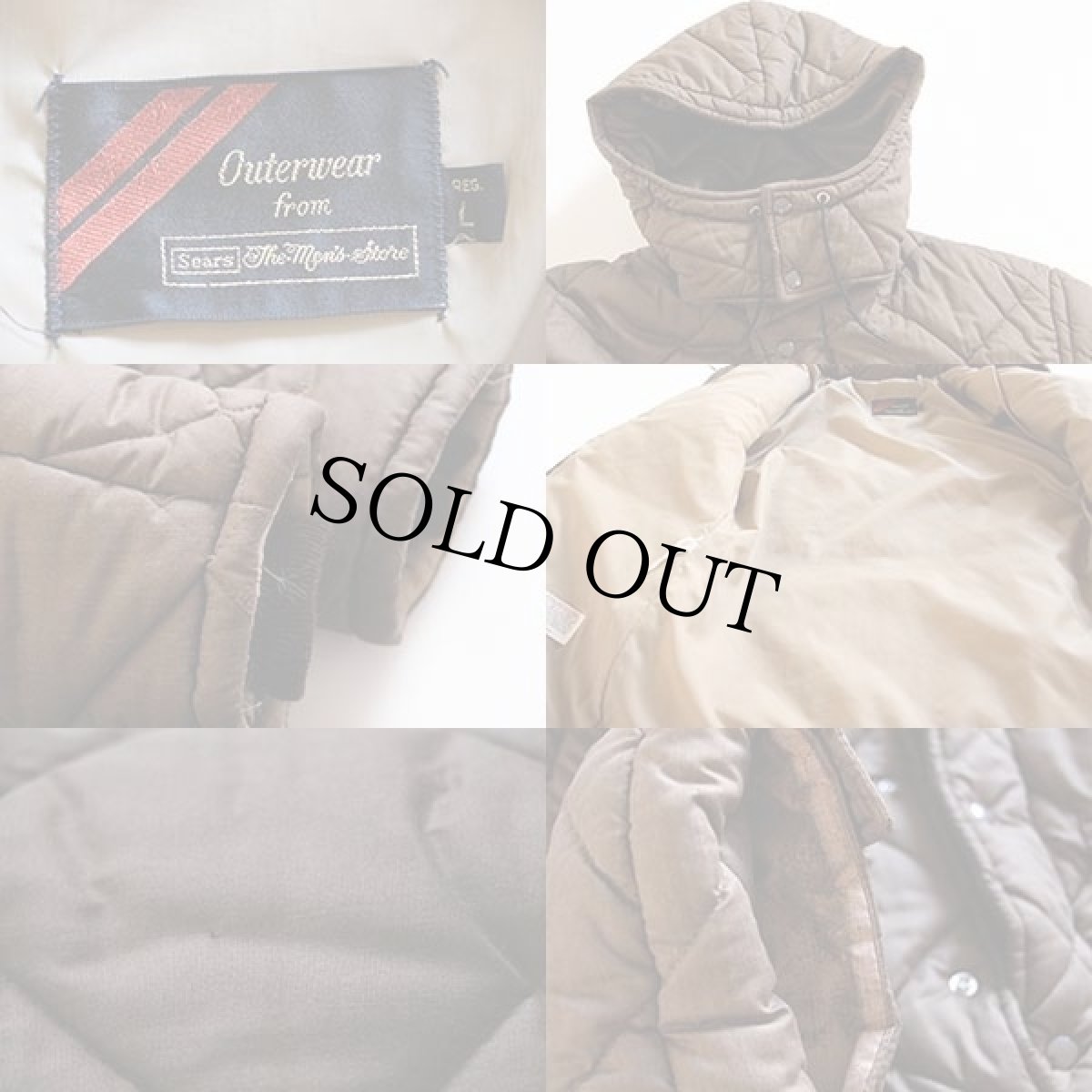 画像3: 70s Sears フード付き キルティングコート 茶 L (3)