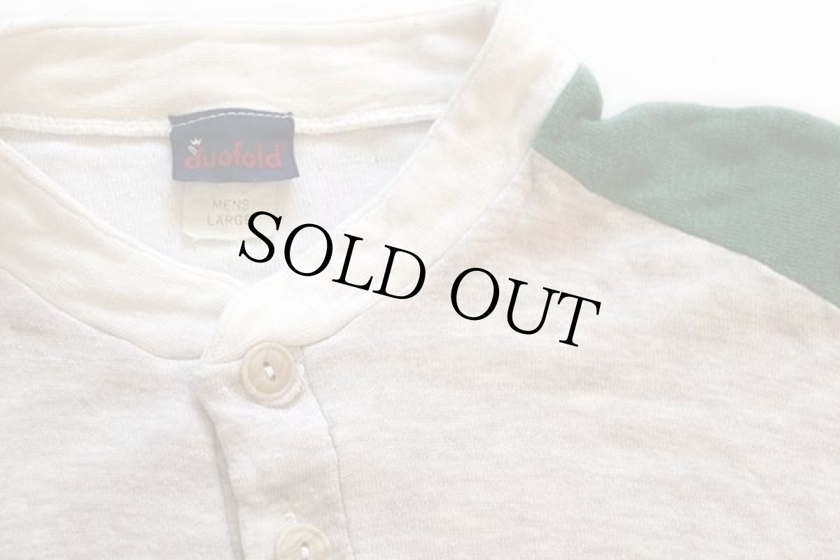 画像4: 80s duofold ツートン ヘンリーネック 2レイヤー アンダーシャツ オートミール×緑 L (4)