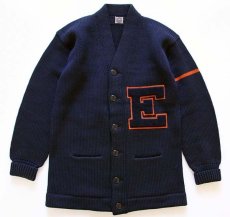 画像1: 40s NELSON KNITTING パッチ付き ローゲージ ウールニット レタードカーディガン 紺 (1)