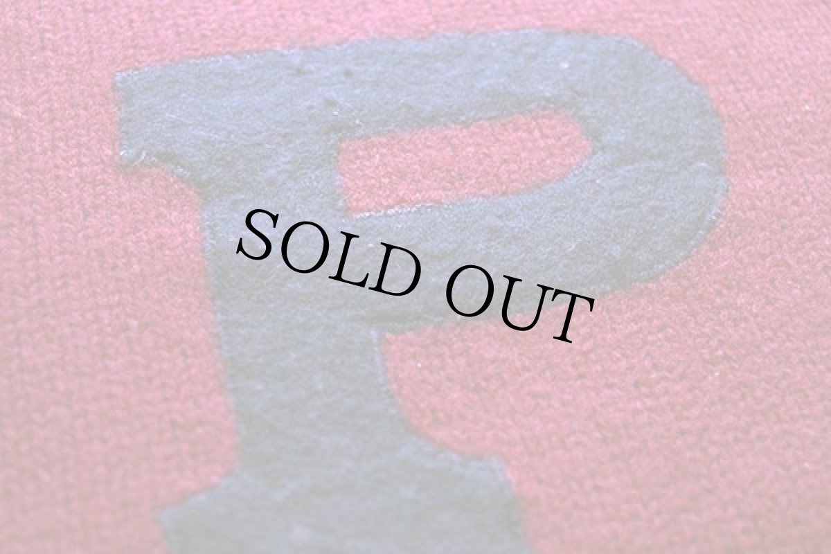 画像5: 50s PEARSON フェルトパッチ付き ボートネック ローゲージ ウールニット レタードセーター ワインレッド (5)