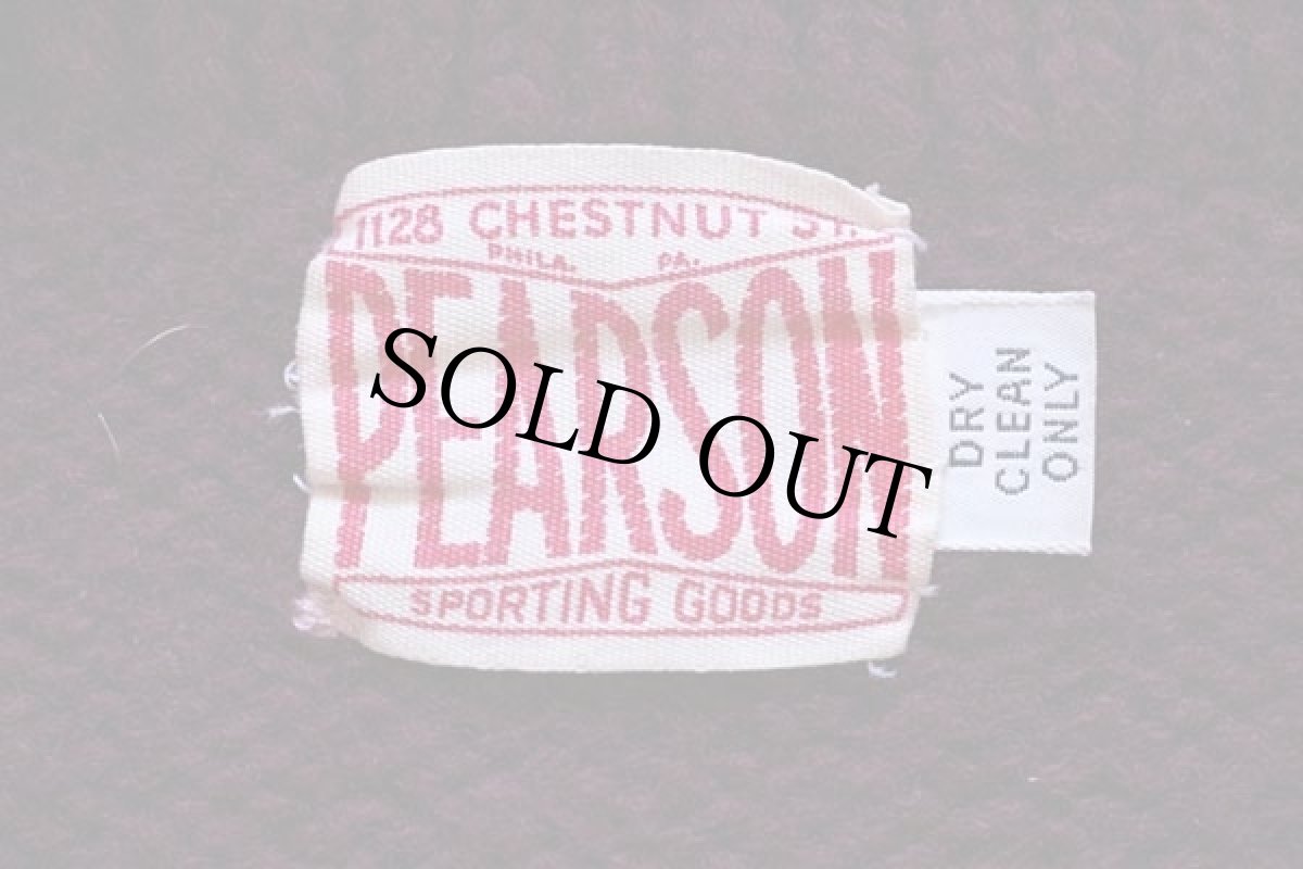 画像4: 50s PEARSON フェルトパッチ付き ボートネック ローゲージ ウールニット レタードセーター ワインレッド (4)