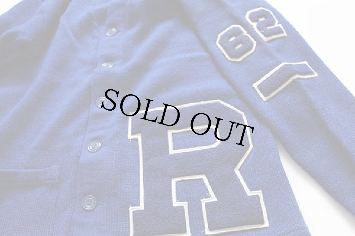 画像4: 60s Burean パッチ付き ウールニット レタードカーディガン 青 44 (4)