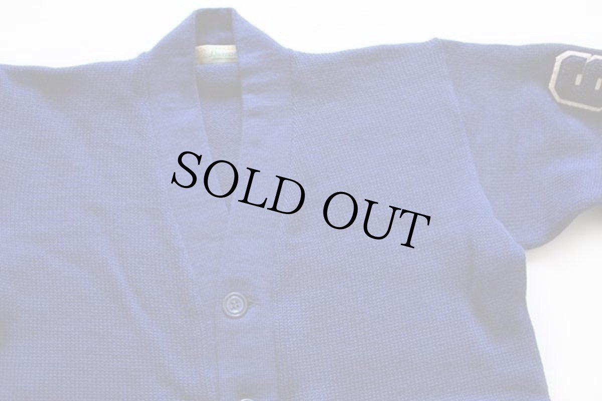 画像5: 60s Burean パッチ付き ウールニット レタードカーディガン 青 44 (5)