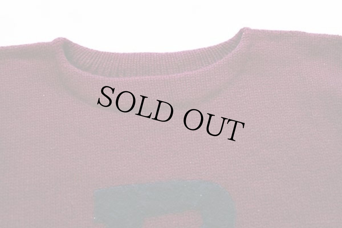 画像3: 50s PEARSON フェルトパッチ付き ボートネック ローゲージ ウールニット レタードセーター ワインレッド (3)