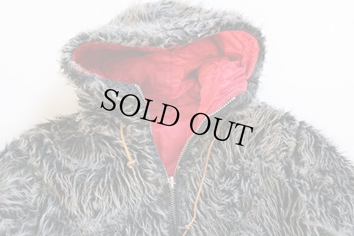 画像3: 60s deep pile borg fabric キルティングライナー フェイクファーコート M (3)