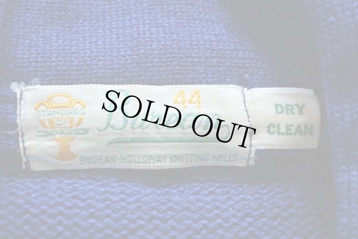 画像3: 60s Burean パッチ付き ウールニット レタードカーディガン 青 44 (3)