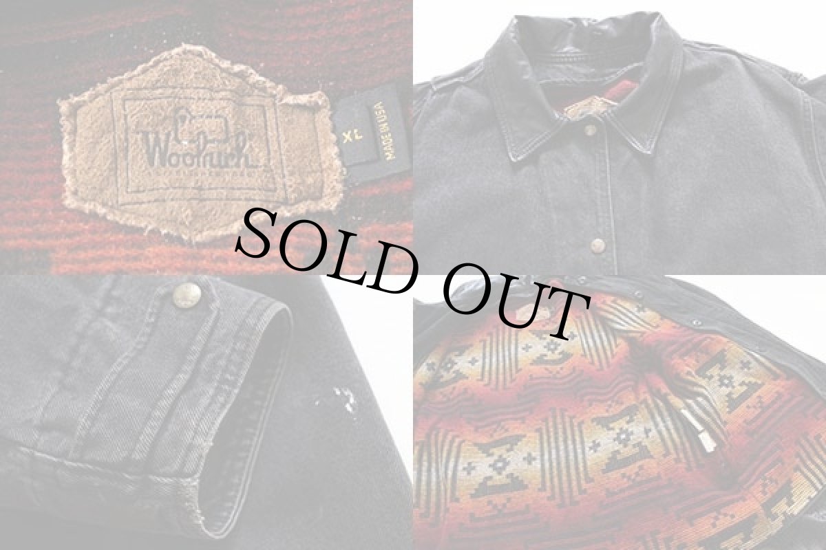 画像3: 90s USA製 Woolrichウールリッチ ネイティブ柄ウールライナー ブラックデニム フィールドコート XL★ジャケット (3)