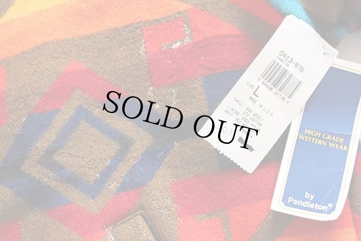 画像4: デッドストック★80s USA製 PENDLETONペンドルトン ネイティブ柄 ウール ブランケット ジャケット L (4)