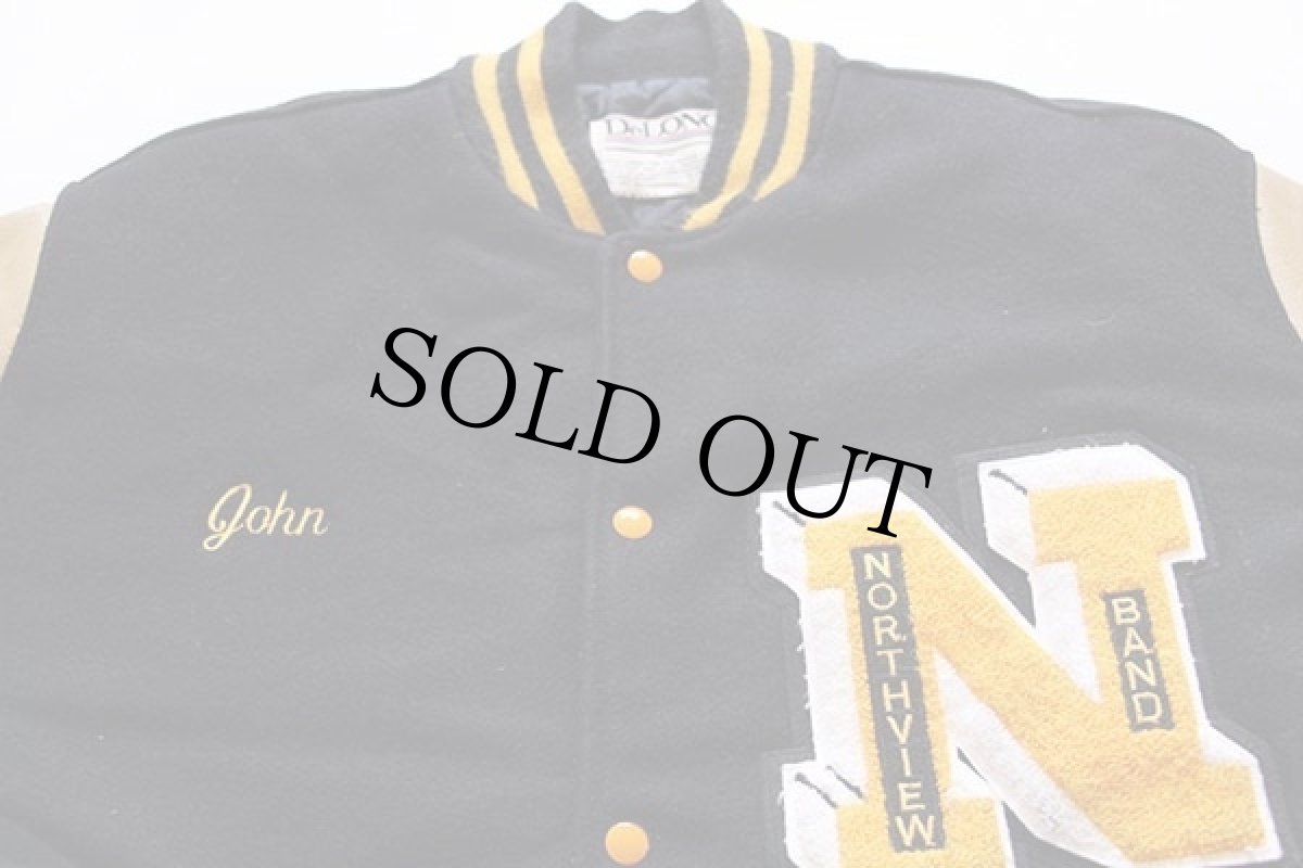 画像4: 90s USA製 DeLONGデロング タイガー チェーン刺繍&パッチ付き メルトン ウール 袖革スタジャン 黒 XL (4)