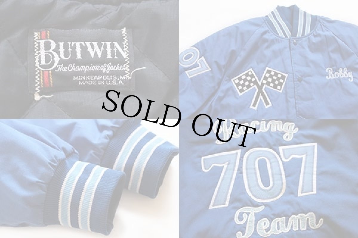 画像3: 80s USA製 BUTWINバトウィン レーシングチーム チェッカーフラッグ チェーン刺繍&パッチ付き 中綿入りジャケット 青 (3)