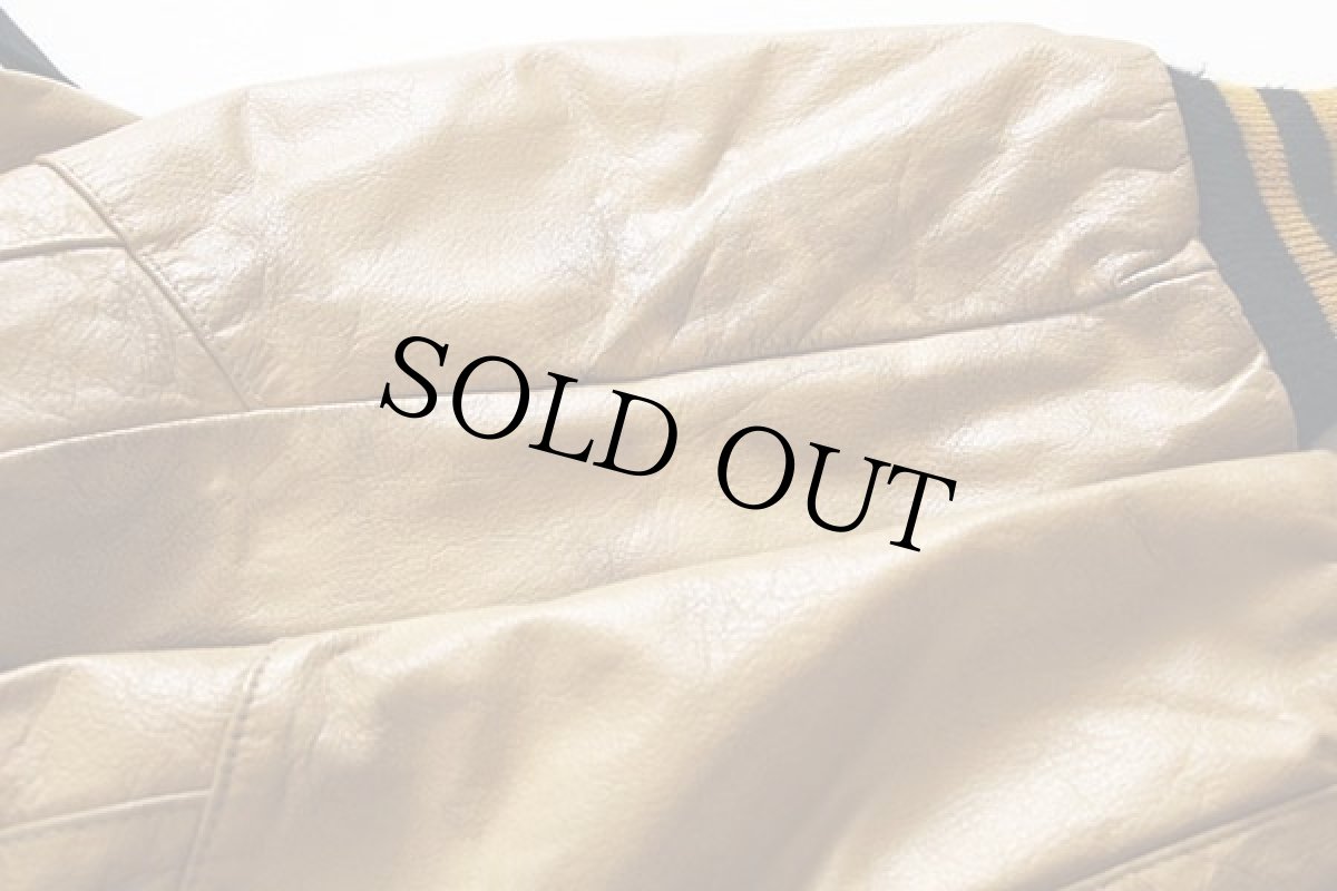 画像8: 90s USA製 DeLONGデロング タイガー チェーン刺繍&パッチ付き メルトン ウール 袖革スタジャン 黒 XL (8)